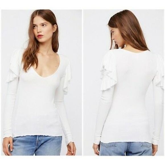 Free People Tops - FREE PEOPLE On Rewind Ruffle Lettuce Hem Shirt NWT